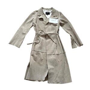 Arden B Women's Trench Coat Jacket M Suede Leather Beige Belted Collared - READ